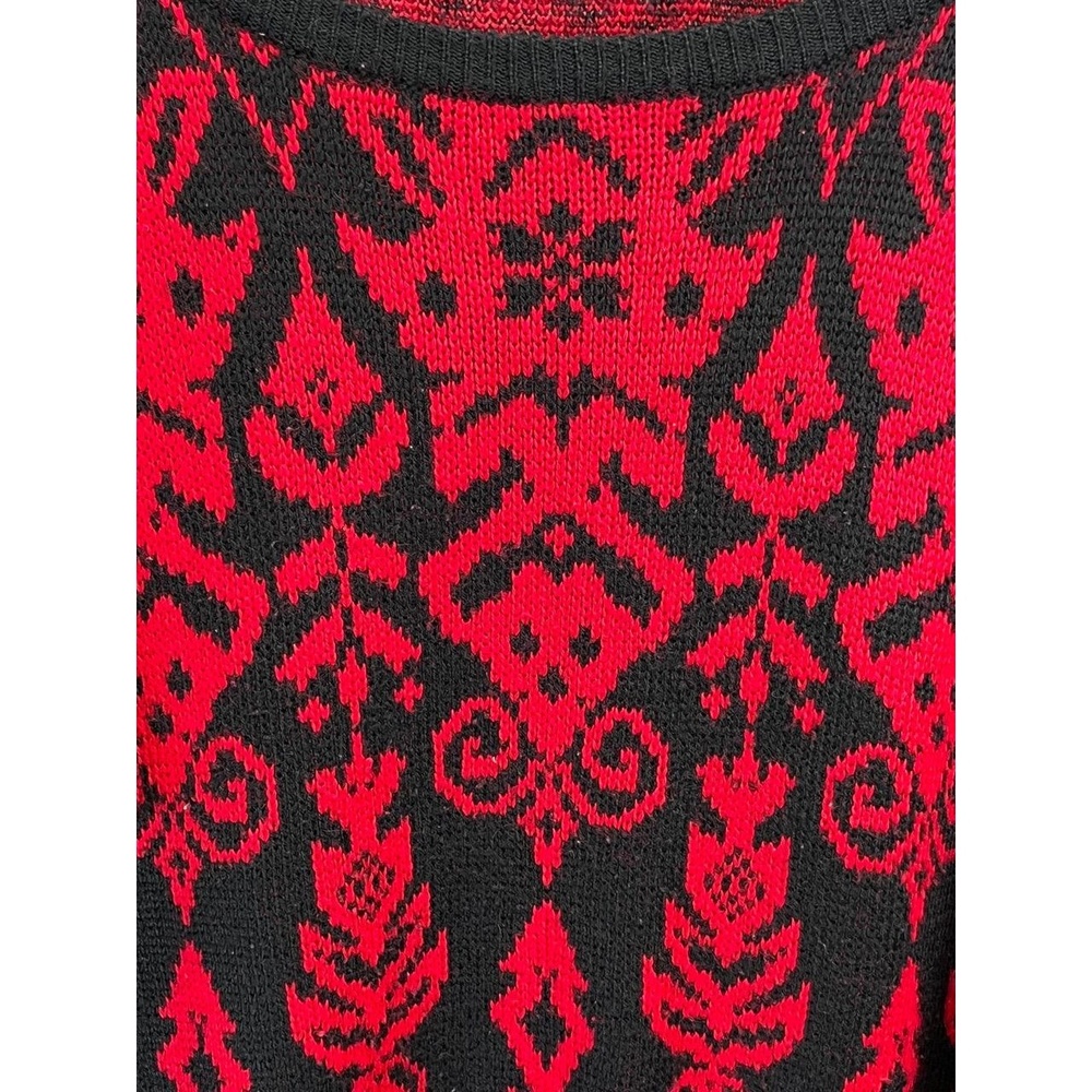 Vintage ESPRIT Sport Black Red 80s Geometric Knit Sweater Medium - Picture 5 of 8